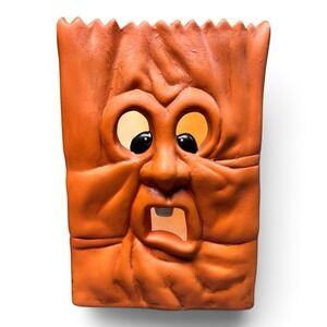 Vintage Robert Allen Ceramic Haunted Bag Halloween Candle Holder W/ Sticker